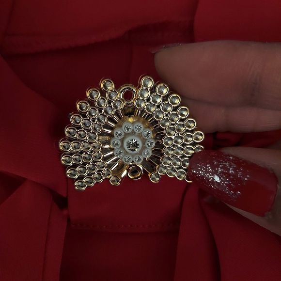 Red Tie Neck Blouse with Rhinestone Brooch NWT - Picture 11 of 13